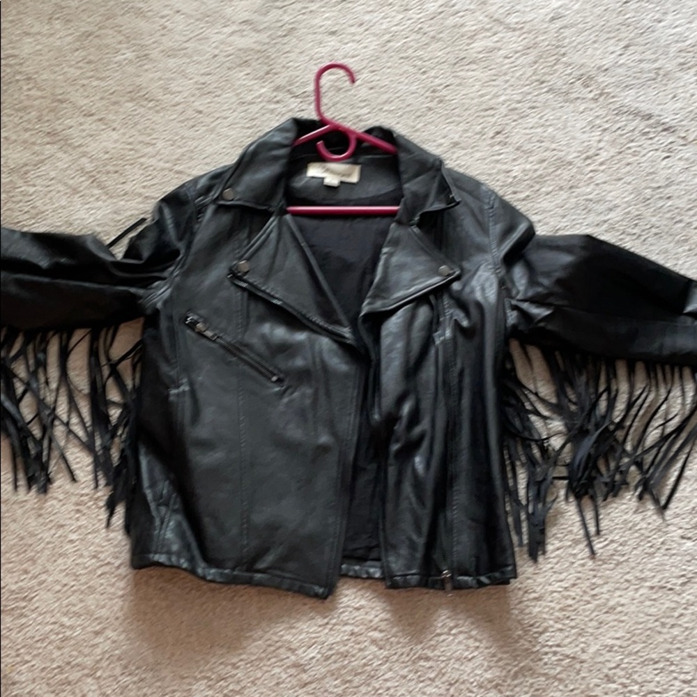 Moro fringe faux leather jacket